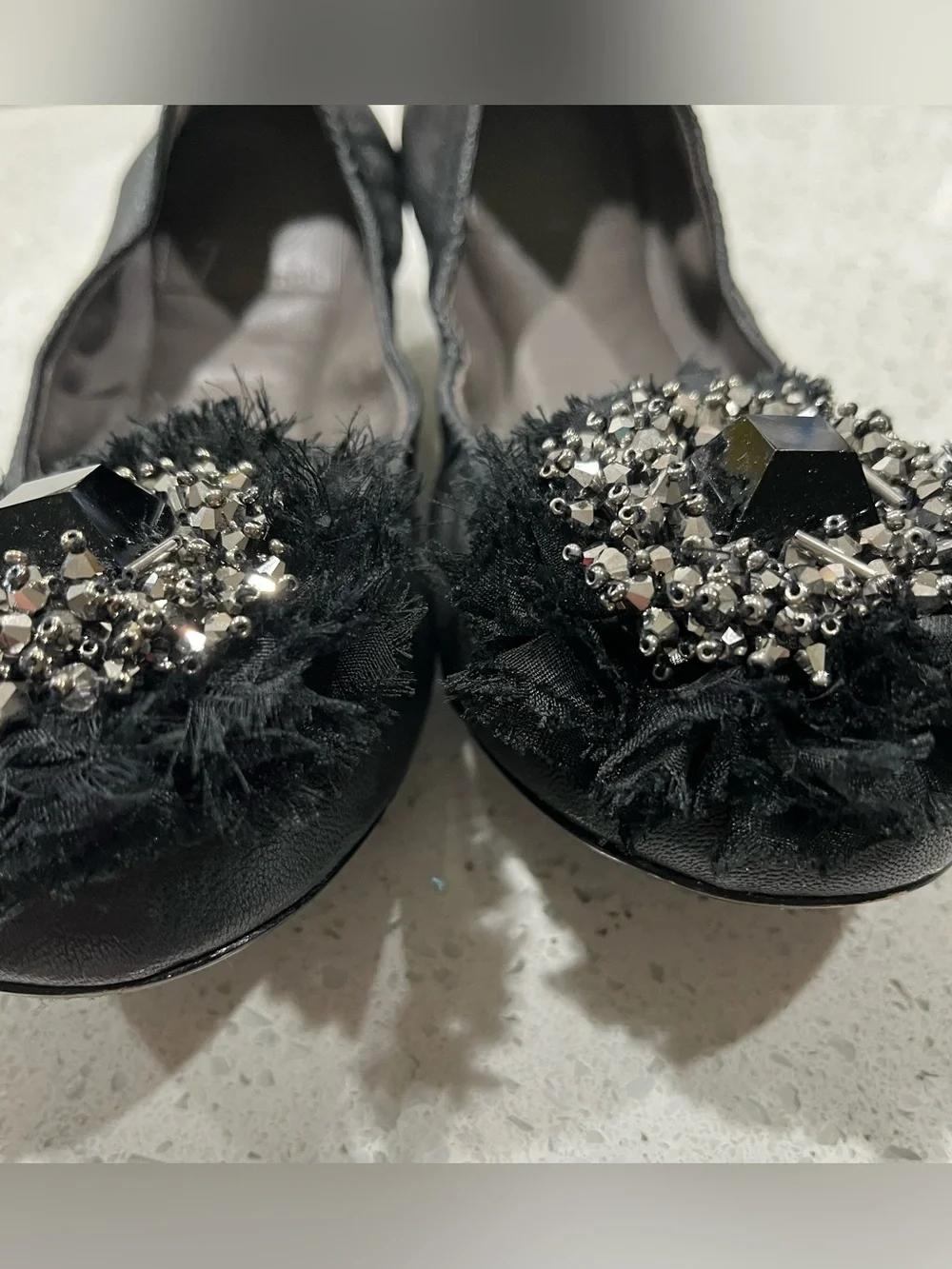 Tory Burch Amelia Black Leather Ballet Flats Size 7 Very Good Condition No Box